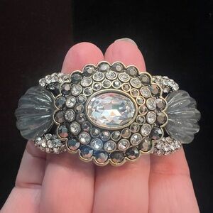 Heidi Daus Crystal Rhinestone Hinged Cuff Bracelet-Crystal Hematite sz M/L NIB